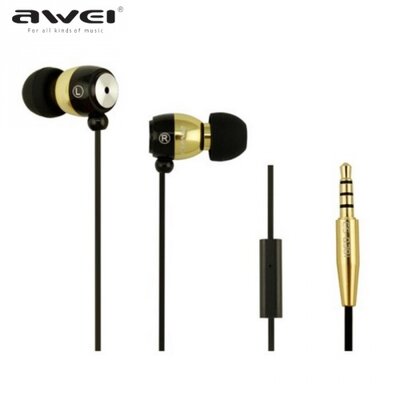 Awei Q38I_G AWEI headset SZTEREO (3.5 mm jack, mikrofon, 2 pár fülgumi) ARANY
