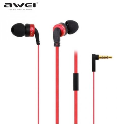 Awei ES-13I_R AWEI headset SZTEREO (3.5 mm jack, mikrofon, lapos kábel, 2 pár fülgumi) PIROS
