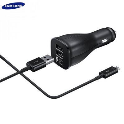 Samsung EP-LN920BB Szivargyújtó töltő/autós töltő 2 x USB aljzat (5V / 2000mA, ECB-DU5ABE adat/töltőkábel, gyorstöltés támogatás) FEKETE