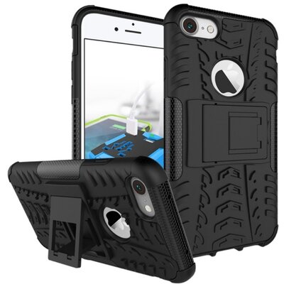 Defender műanyag hátlapvédő telefontok (közepesen ütésálló, gumi / szilikon betét, kitámasztó) Fekete [Apple iPhone 7 , iPhone 8]
