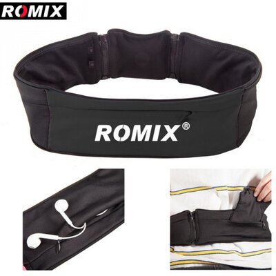 Romix RH26_S_M ROMIX tok fekvő (derékra rögzíthető, 3 zseb, cipzáras, sportoláshoz, S, M méret) Fekete