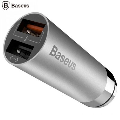 Baseus CCALLU-CQ0G BASEUS szivargyújtó töltő/autós töltő 2 x USB aljzat (2x5V/2400mA, 12/24 V, gyorstöltés támogatás, kábel NÉLKÜL!) EZÜST