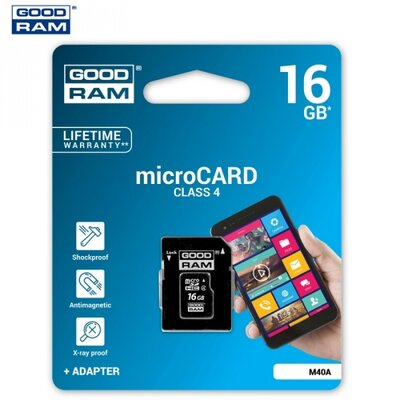 Goodram M40A-0160R11 memóriakártya TransFlash 16GB (microSDHC, Class 4) + SD adapter