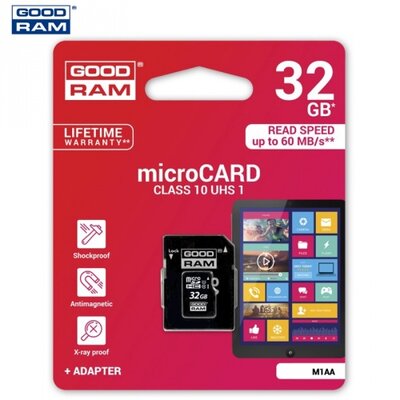 Goodram M1AA-0320R11 memóriakártya TransFlash 32GB (microSDHC, Class 10, UHS-i 1) + SD adapter