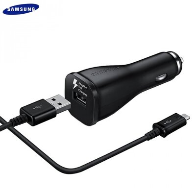 Samsung EP-LN915UBE+ECB-DU5ABE Szivargyújtó töltő/autós töltő USB aljzat (5V/2000mA, gyorstöltés támogatás,ECB-DU4EBE microUSB adat/töltő kábel) FEKETE