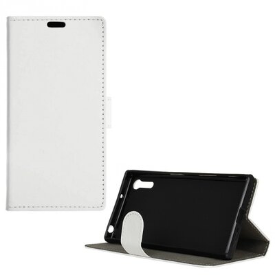 Telefontok álló, bőr hatású (flip, oldalra nyíló, asztali tartó funkció) Fehér [Sony Xperia XZ (F8331)]
