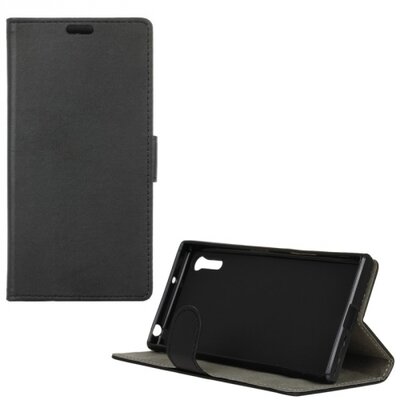 Telefontok álló, bőr hatású (flip, oldalra nyíló, asztali tartó funkció) Fekete [Sony Xperia XZ (F8331)]