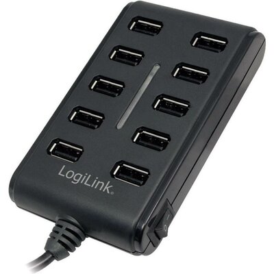 10 portos USB 2.0 hub, elosztó fekete, LogiLink UA0125