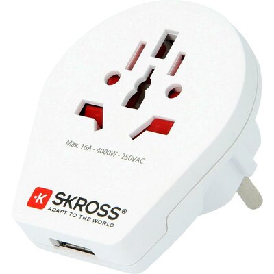 Univerzális konnektor átalakító úti adapter, USB töltővel, Skross 1.500260