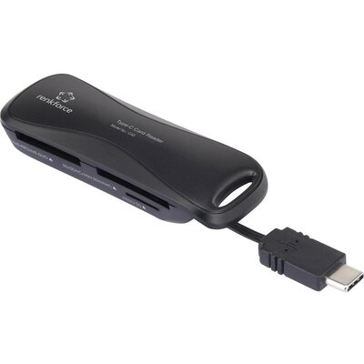 Külső memóriakártya olvasó USB-C USB 2.0, fekete, renkforce CA5
