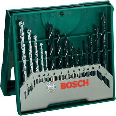 Bosch 15 részes fúrószár készlet, fafúró, fémfúró, falfúró és kőzetfúró készlet Bosch X-Line