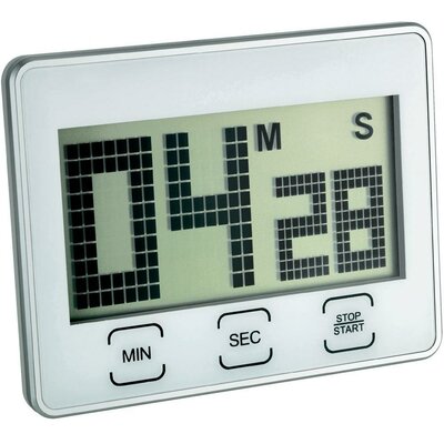 Digitális visszaszámláló óra, időzítő, stopper funkcióval, 21x90x70 mm, ezüst, TFA 38.2027