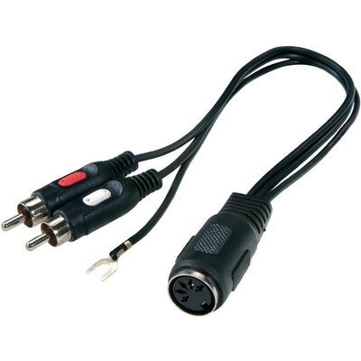 Audio kábel, 5 pólusú DIN aljzat/2 x RCA dugó földelő vezetékkel, 0,2 m, fekete, SpeaKa Professional 50069
