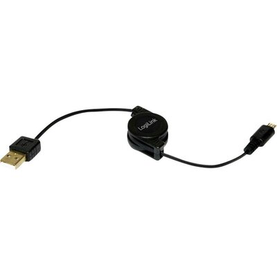 USB - Mikro USB átalakító kábel, feltekercselővel 0.75 m fekete LogiLink CU0090