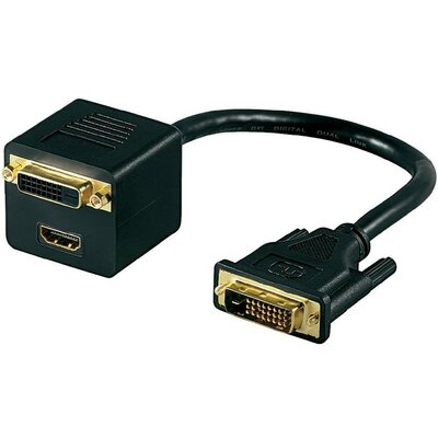 DVI elosztó kábel [1x DVI dugó, 24+1 pólusú - 1x HDMI alj/DVI alj, 24+1 pólusú] 0,15 m, fekete, Goobay