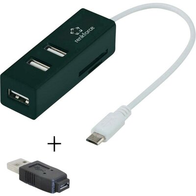 OTG USB Hub, 3 portos, SD kártyaolvasóval, Micro USB B - USB A átalakítóval Renkforce 1276979