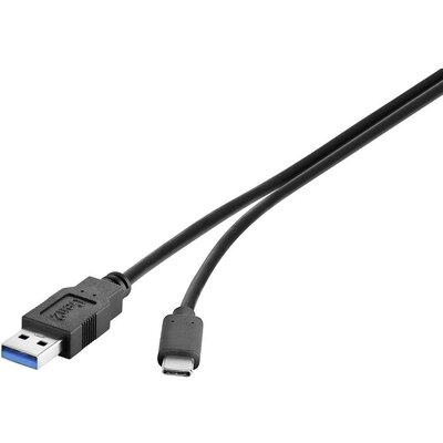 USB 3.1 [1x USB 3.0 dugó, A típus - 1x USB-C dugó] 0.5 m Fekete UL minősített, Aranyozatt érintkező Renkforce
