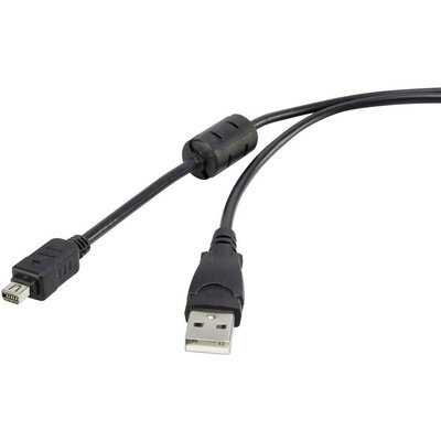 USB 2.0 Csatlakozókábel [1x USB 2.0 dugó, A típus - 1x Olympus] 1.50 m Fekete Ferritmaggal, Aranyozatt érintkező Renkforce