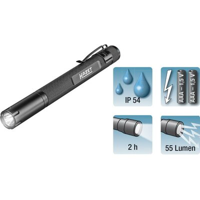 LED-es toll lámpa, Penlight, 40 g, fekete, elemes, Hazet 1979-71
