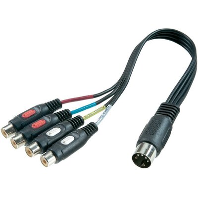 Audio kábel, 5 pólusú DIN dugó/4 x RCA aljzat, 0,2 m, fekete, SpeaKa Professional 50100