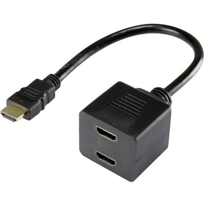 HDMI Y adapter [1x HDMI dugó - 2x HDMI alj] fekete, aranyozott, renkforce