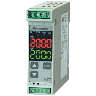 Panasonic Digitális hőmérséklet szabályozó KT7, DIN sínre szerelhető AKT7111100J 100 - 240 V/AC Kimenetek 1 db relé 250 V/AC/3 A + 1 db tranzisztor 24 V/DC/100