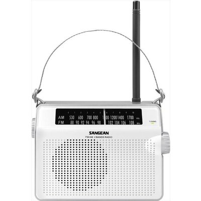 Sangean analóg táskarádió, hordozható rádió, fehér színben PR-D6