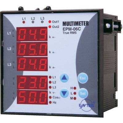 Programozható 3 fázisú beépíthető AC multiméter, feszültség, áram, frekvencia, üzemóra, ENTES EPM-06C-96