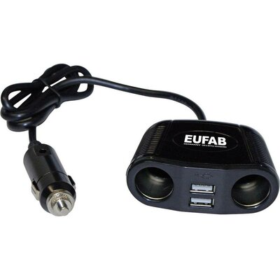Szivargyújtó elosztó, USB töltővel, 2 részes aljzattal Eufab 16549