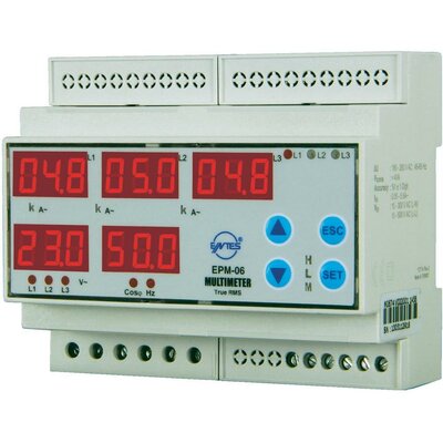 Programozható 3 fázisú DIN sínes AC multiméter, feszültség, áram, frekvencia, üzemóra, ENTES EPM-06CS-DIN