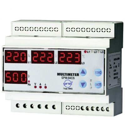 Programozható 3 fázisú DIN sínes AC multiméter, feszültség, áram, frekvencia, üzemóra, ENTES EPM-04C-DIN