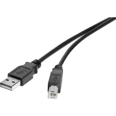 USB 2.0 csatlakozókábel, 1x USB 2.0 dugó A - 1x USB 2.0 dugó B, 0,3 m, fekete, aranyozott, renkforce