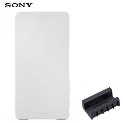 Sony SCR52_W Telefontok álló, bőr hatású (flip, oldalra nyíló, aktív, DK52 töltőadapter) Fehér [Sony Xperia X (F5121), Xperia XA Ultra (F3211)]
