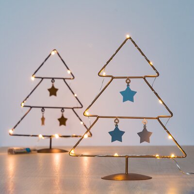 Karácsonyfa Csillagokkal (10 LED), Aranyszínű