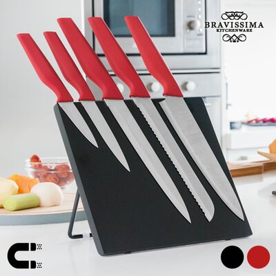 Bravissima Kitchen Kések Mágneses Tartóval (6 darab), Piros