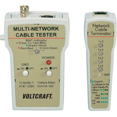 Koax kábel teszter, UTP, LAN hálózati kábel teszter RJ45, BNC csatlakozókhoz, kábelekhez Voltcraft CT-1