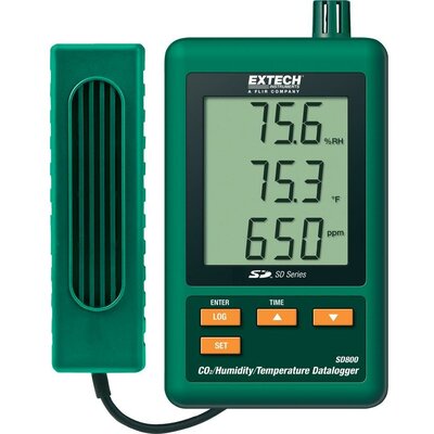 Levegő minőség mérés adatgyűjtő, hőmérséklet, páratartalom és szén-dioxid mérő műszer Extech SD 800