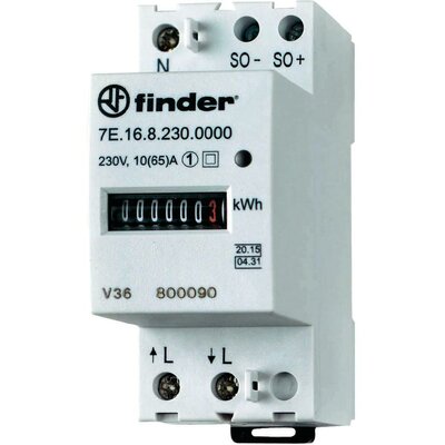 DIN sínre szerelhető fogyasztásmérő 65 A, 230 V/AC, 1 fázis, 999999.9 kWh, MID, Finder 7E.16.8.230.0010