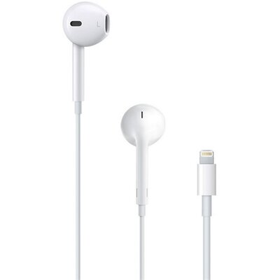 Apple MMTN2ZM/A / MMTN2AM/A gyári sztereó fülhallgató (felvevő gomb, mikrofon, hangerőszabályzó, Lightning csatlakozó), Fehér