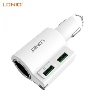 Ldnio CM10 LDNIO szivargyújtó adapter (elosztó) + 2 x USB aljzat (max: 5V/4200mA, kábel NÉLKÜL) FEHÉR