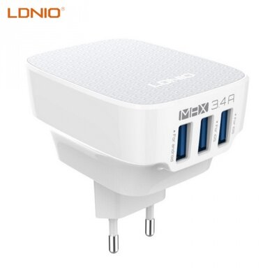 Ldnio DL-AC65 LDNIO hálózati töltő 3 x USB aljzat (5V / 3400mA, kábel NÉLKÜL) FEHÉR