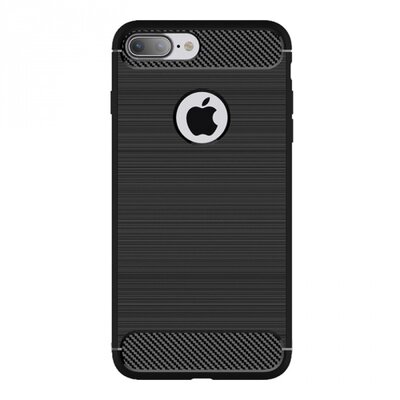 Hátlapvédő telefontok gumi / szilikon (közepesen ütésálló, szálcsiszolt, karbonminta, logo kivágás) Fekete [Apple iPhone 7+ Plus]