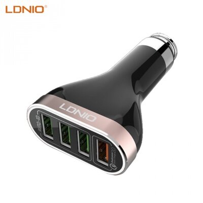 Ldnio C701Q LDNIO szivargyújtó töltő/autós töltő 4 x USB aljzat (5V / 7000mA, 12 /24 V, gyorstöltés támogatás,microUSB kábel) FEKETE
