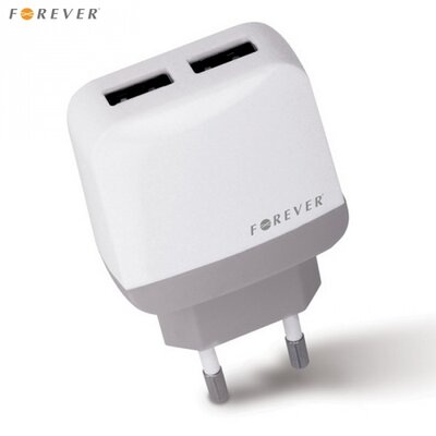 Forever FOREVER hálózati töltő 2 x USB aljzat (2 x 5V / 2400mA, kábel NÉLKÜL!) FEHÉR