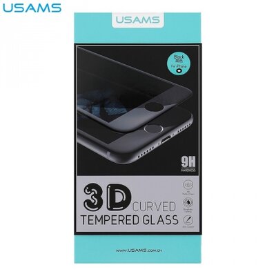 Usams Kijelzővédő üvegfólia (1 db-os, 2.5D, 3D full cover, íves, edzett üveg, karcálló, 9H) FEKETE [Apple iPhone 7+ Plus]