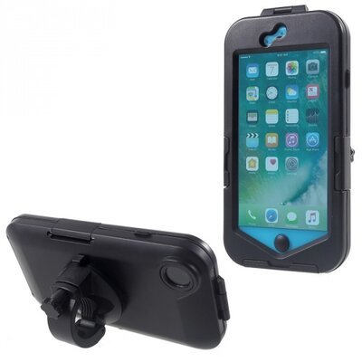 Telefontartó kerékpár / bicikli (kormányra rögzíthető, szilikon belső, por és vízálló tok) FEKETE [Apple iPhone 7 ]