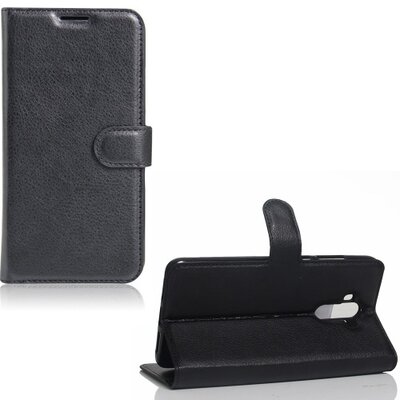 Telefontok álló, bőr hatású (flip, oldalra nyíló, asztali tartó funkció) fekete [Huawei Mate 9]