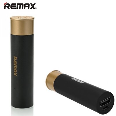 Remax RPL-18_B REMAX hordozható vésztöltő, powerbank (belső 2500 mAh Li-Ion akku, USB aljzat, 5V / 1000mAh, kábel NÉLKÜL, töltény forma) FEKETE
