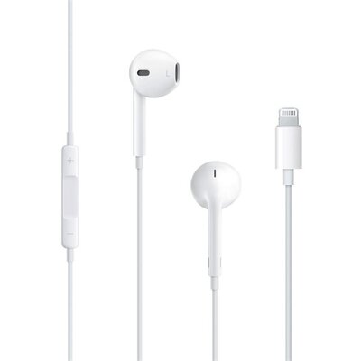 Apple MMTN2ZM/A / MMTN2AM/A sztereó headset (felvevő gomb, mikrofon, hangerőszabályzó, Lightning csatlakozó), Fehér