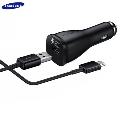 Samsung EP-LN915CBEG Szivargyújtó töltő/autós töltő USB aljzat (5V/2000mA, gyorstöltés támogatás EP-DW700CBE Type-C adat/töltő kábel) FEKETE [Samsung Galaxy A